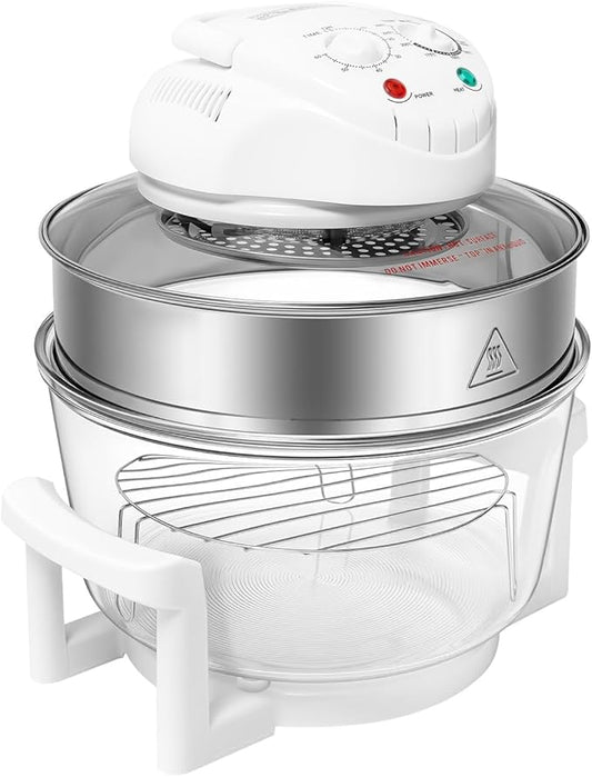 Bepritm 17L Glass Halogen Air Fryer & Convection Oven – 1300W Infrared Multi-Cooker with 360° Heating Roaster, 60min Timer for Baking, Frying, Roasting, Steaming (110V US Plug)