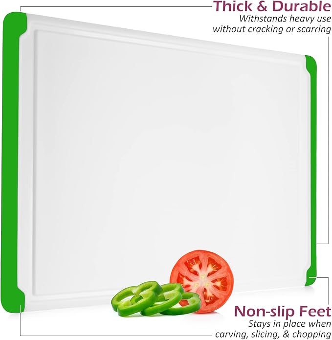 Large Cutting Board for Kitchen - Dishwasher Safe Plastic Chopping Board with Non-Slip Grip, Deep Juice Groove & Easy-Grip Handles - Thick Durable Cutting Board for Meat, Vegetables & Meal Prep