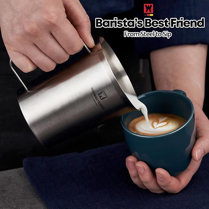 18/8 Stainless Steel Measuring Cup: Metal Measuring Pitcher with Engraved Oz & ml Markings, Precision Pour Spout & Sturdy Handle – Baking, Coffee & Barista Use (500ml / 16.9Oz)