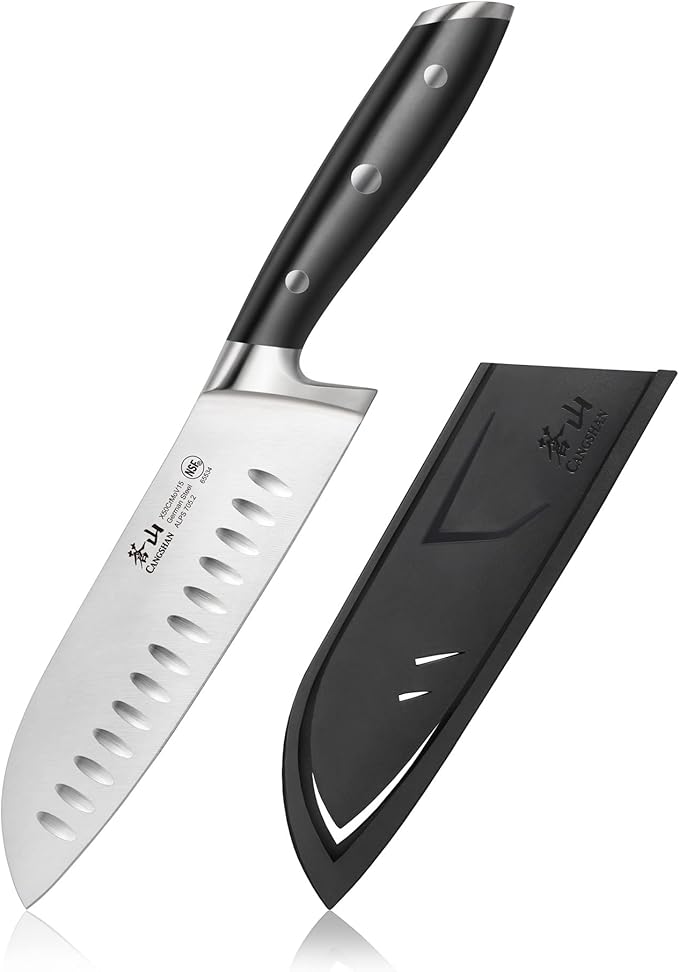 Cangshan ALPS Series 502742 German Steel Forged 7-inch Santoku Knife with Sheath, Black