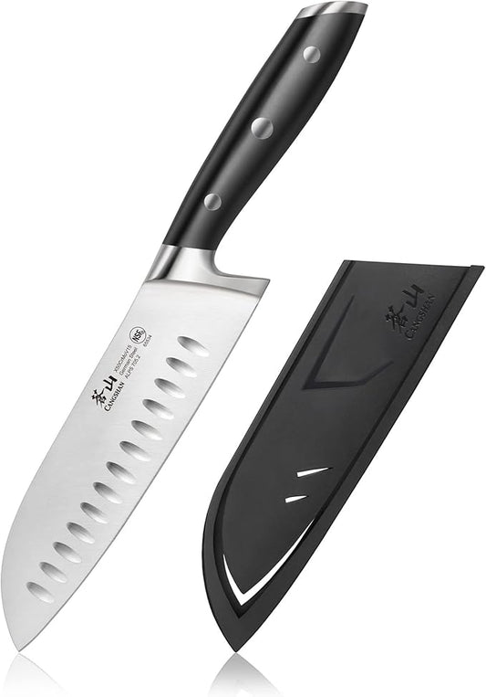 Cangshan ALPS Series 502742 German Steel Forged 7-inch Santoku Knife with Sheath, Black
