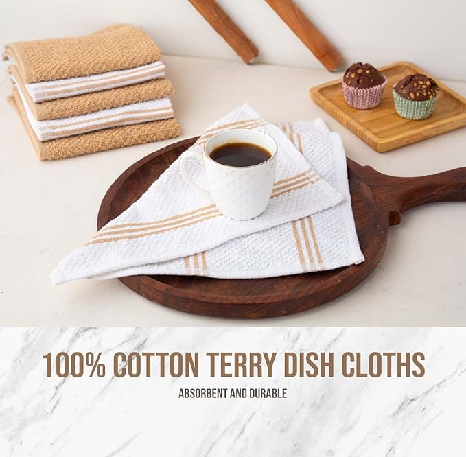 LANE LINEN 16 Piece Dish Cloths Set - 100% Cotton, Heat Resistant Mittens and Pot Holder Set, Reusable Dish Rags for Washing, Absorbent Towels for Kitchen Drying - Beige