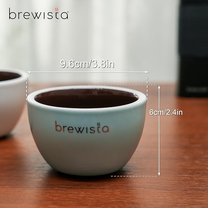 Brewista Professional Coffee Cupping Bowls with Silicone Lid, 8 oz, Heat-Retaining Porcelain, Glazed Dark Brown Interior for Precision Coffee Tasting, Espresso & Pour Over, Set of 4 (White)