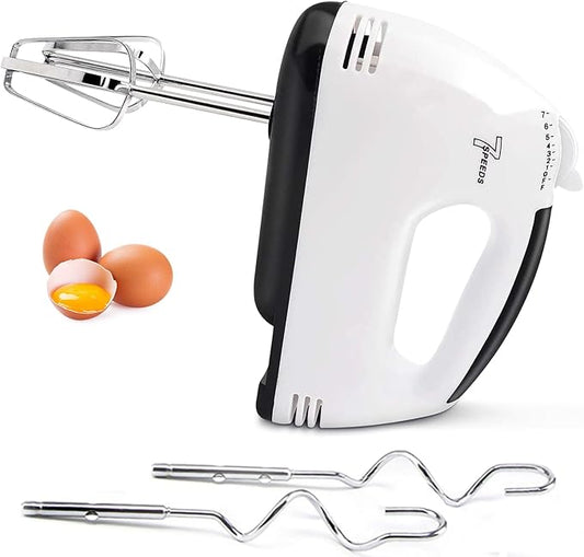 Showvigor 7-Speed Electric Hand Mixer with 5 Stainless Steel Accessories, Eject Button Handheld Whisk Food Beaters for Blending or Cooking, Dishwasher Safe, Off-white