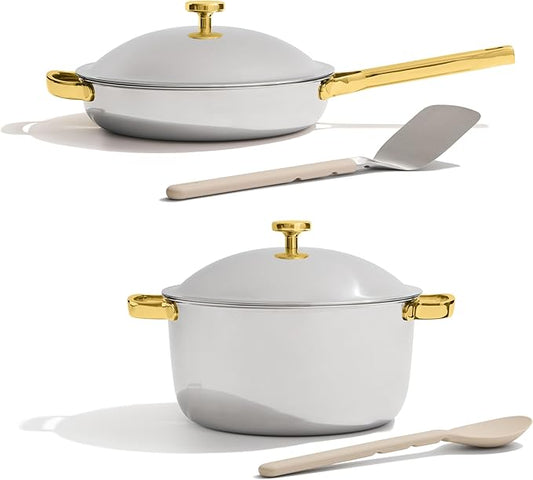 Our Place Titanium Pro Cookware Duo | 6-Piece Tri-Ply Titanium Cookware Set with Always Pan Pro & Perfect Pot Pro | Non-Toxic No-Coating Nonstick | Induction & Oven-Safe up to 750°F | Gold