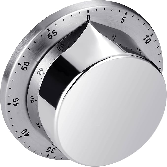 Kitchen Timer, Chef Cooking Timer Clock with Loud Alarm, No Batteries Required, 100% Mechanical - Magnetic Backing, Exquisite Stainless Steel Body - Countdown Reminder - Silver 1Pack
