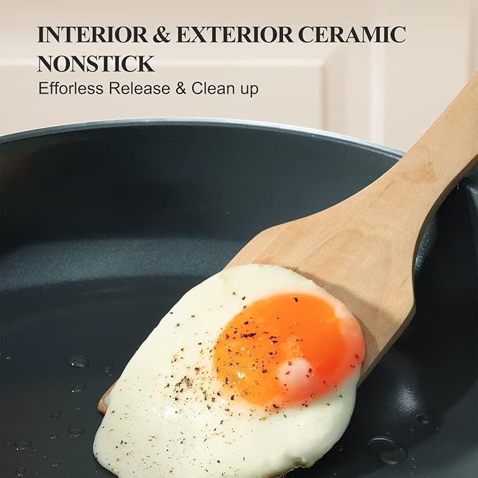 PRICUSIS Nonstick Ceramic Frying Pan, 8/10/12 Inch Non Toxic Skillet, Egg & Omelet & Chef's Pan, Induction Compatible & Oven Safe, Dishwasher Safe,PTFE PFAS & PFOA Free (8 Inch, Gray)