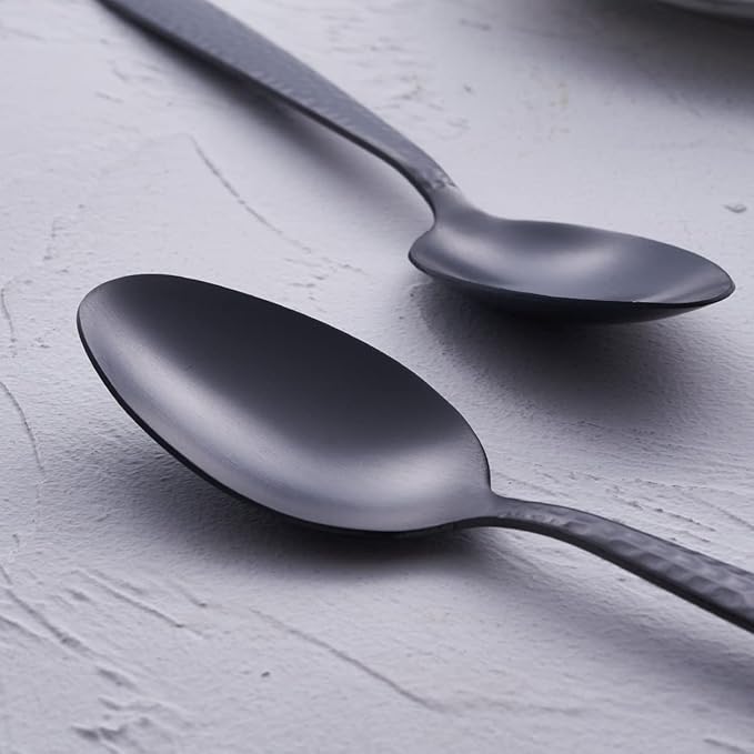 Matte Black Dinner Spoon Set of 6, FULLYWARE 8.0 inches Stainless Steel Black Spoon Silverware, Satin Finish.