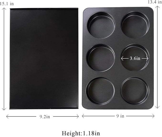 Elesinsoz 2 Pcs Muffin Top Pan with Lid, 3.6 Inch Non-Stick 6 Cup Straight Muffin Pan Cupcake Pan, Hamburger Bun Pan for Baking Egg Sandwich Frittata Cinnamon Roll