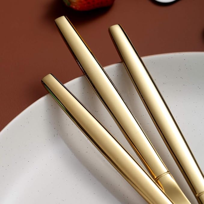 Berglander Gold Dinner Knives Set Of 12, Titanium Shiny Gold Plating Stainless Steel Dinner Knife, Butter Knife Table Knives Dishwasher Safe