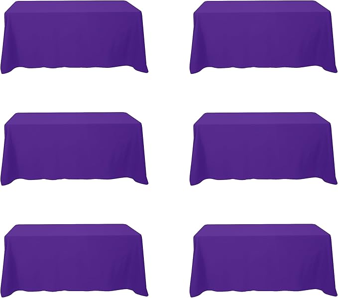 BRILLMAX 6 Pack Purple Tablecloths 90 x 132 Inch for 6ft Rectangle Tables - 150 GSM Polyester Fabric, Floor Length Drop, Water, Stain & Wrinkle Resistant Cloth Cover for Wedding Reception Banquet