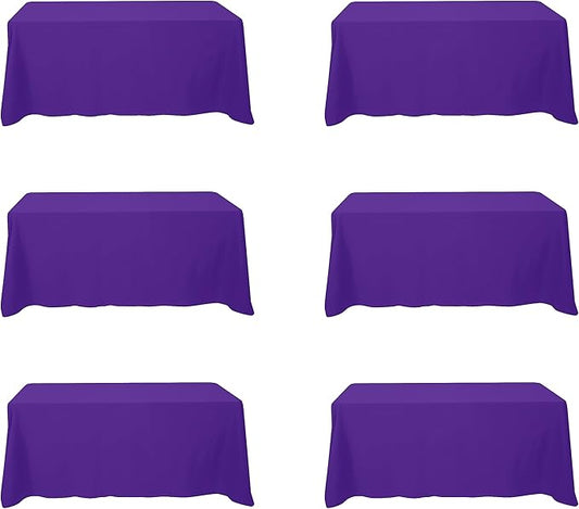 BRILLMAX 6 Pack Purple Tablecloths 90 x 132 Inch for 6ft Rectangle Tables - 150 GSM Polyester Fabric, Floor Length Drop, Water, Stain & Wrinkle Resistant Cloth Cover for Wedding Reception Banquet