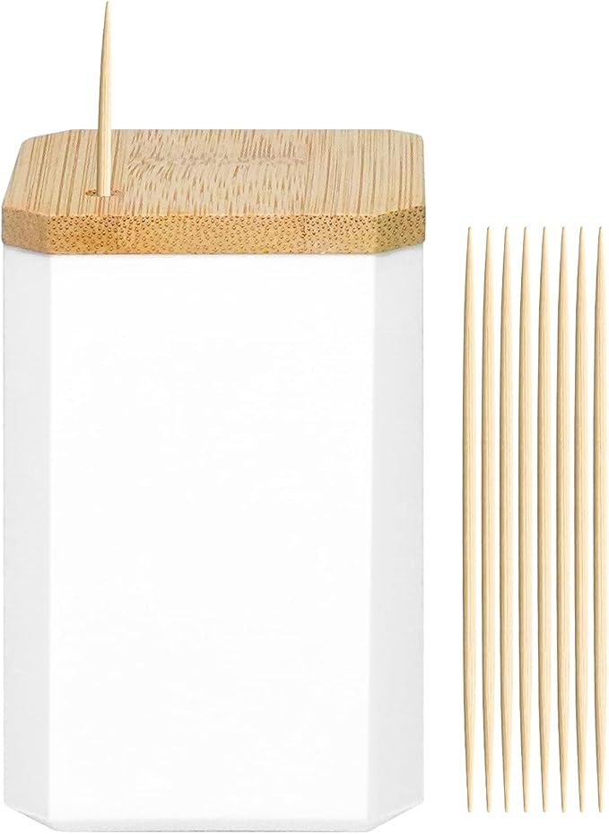 Toothpick Holders 1 Pack with 600 Picks,Round Toothpicks Double-Side Point for Teeth,Food Pick,Appetizers,Cocktails Fruits,Olive&DIY Craft.