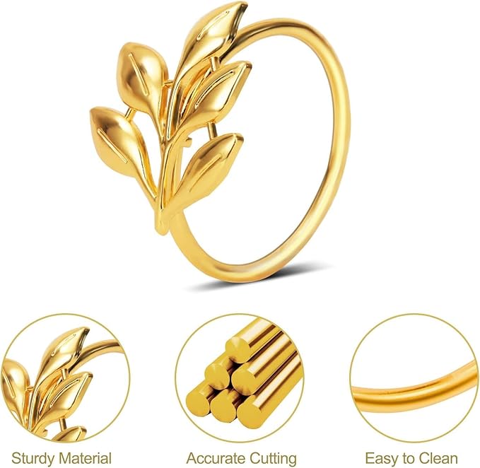 KPOSIYA Set of 6 Leaf Napkin Rings Metal Gold Napkin Holder Table Napkin Rings for Thanksgiving Day Christmas Dinning Table Parties Everyday (Ye Zi-Gold 6)