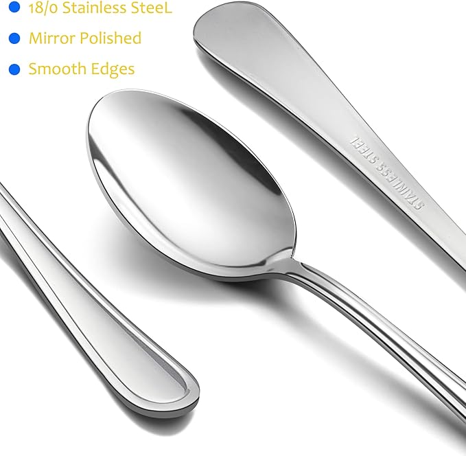 Teaspoon Set of 12, E-far 6.7 Inch Stainless Steel Spoons for Kitchen or Restaurant, Non-toxic & Mirror Polished, Easy to Clean & Dishwasher Safe