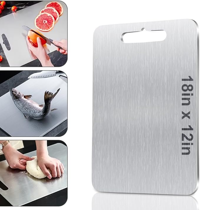HYUEE Pure Titanium Cutting Board Food Grade Cutting Board Non-slip surface, lightweight, not easy to deform, suitable for outdoor camping and kitchen use - Dishwasher safe(18"L x 12"W)