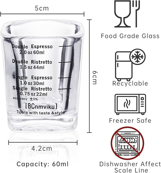 NCnnwovf Espresso Shot Glasses, 26-Incremental Measurement, 2 OZ / 60ML (Sturdy-2 pack)