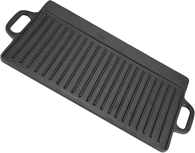 Acouto Reversible Cast Iron Griddle Pan Non Stick Cast Iron Grill Griddle Pan Ridged and Flat Double Sided Baking Cooking Tray Bakeware Oven Safe Gas, Electric, or Cooking - Home &