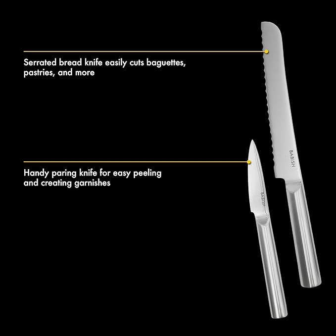Babish High-Carbon 1.4116 German Steel 15 Piece Full Tang Forged Cutlery Kitchen Knife Block Set - Stainless Steel