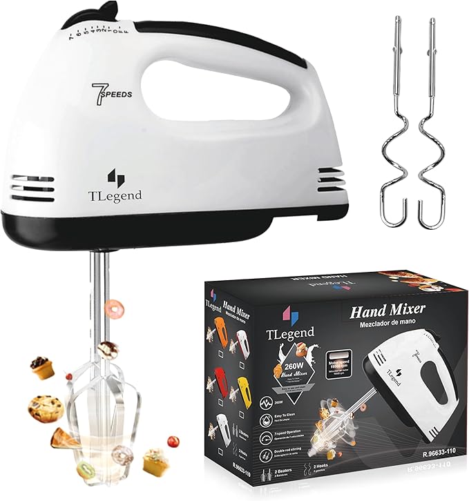 TechnoLegend Hand Mixer Electric Handheld – 7 Speed Ultra Power Electric Mixer Handheld (White-Black)