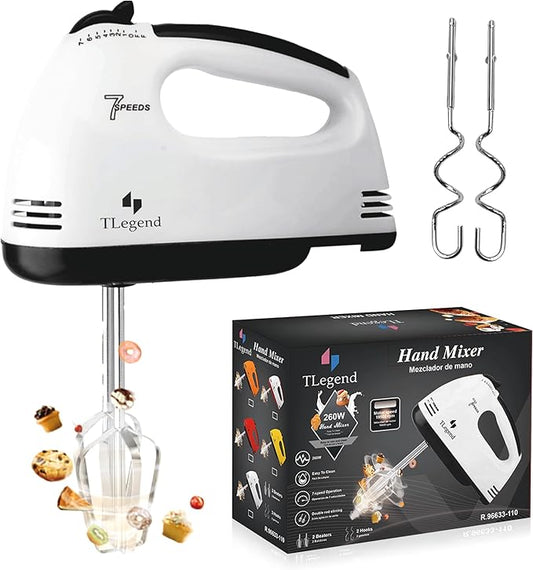 TechnoLegend Hand Mixer Electric Handheld – 7 Speed Ultra Power Electric Mixer Handheld (White-Black)