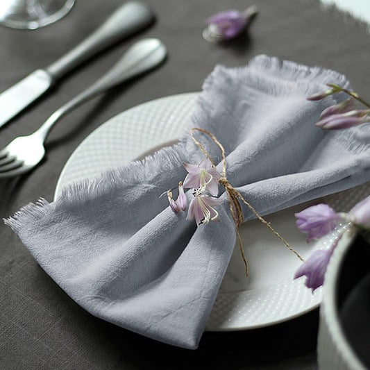 Handmade Cloth Napkins 100% Cotton Napkins with Fringe，Delicate Handmade Cloth Napkins for Dinners, Parties, Weddings and More，18 x 18 Inch Set of 6 - Light Grey