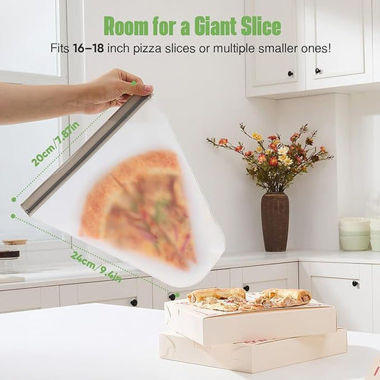 Lerine Reusable Freezer Bags 2 Pack, Dishwasher Safe Pizza Storage Container, Leakproof BPA Free Pizza Slice Storage Container for Leftover Pizza, Pizza Container for Freshness