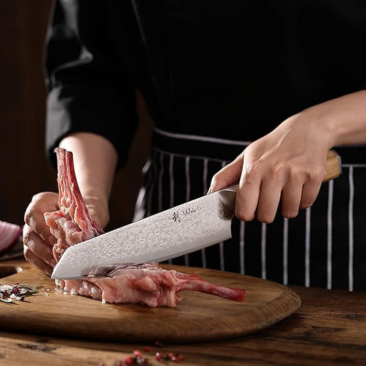 Wakoli Oribu Kiritsuke Chef's Knife – Full Tang Kitchen Knife | 8-Inch Blade Made of 67-Layer Damascus Steel with AUS-10 Core | Ergonomic Olive Wood Handle | Professional & Durable