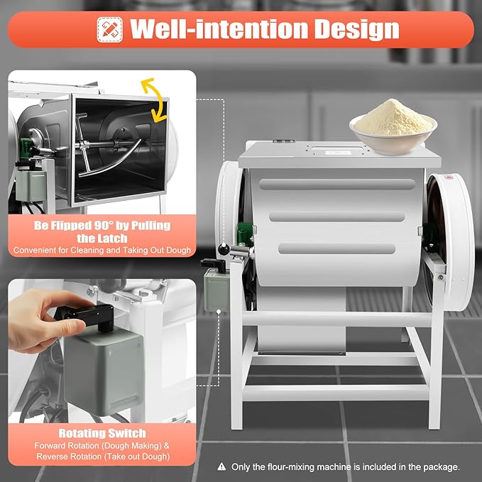 1500W Dough Mixing Machine, 110V Flour Mixer, 1400r/m Commercial Kneading Machine with 30 Quarts Capacity for Bakeries Noodle Shops Restaurants and Catering