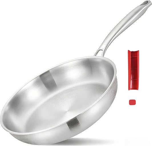Inqibee 12 Inch Tri-Ply Stainless Steel Frying Pan,Skillet,Induction Cooking Pan,Heavy Duty and Dishwasher Safe,Detachable Large Handle.