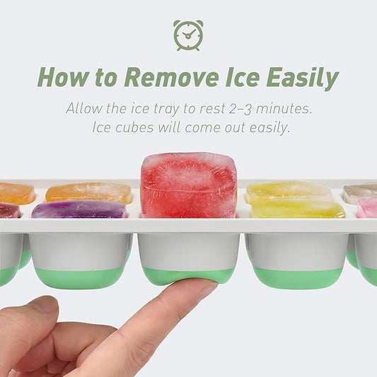 Ice Cube Tray with Lid, 2 Packs 28 Cubes Durable Stackable Ice Cube Trays for Freezer with Removable Lids, Easy-Release Plastic & Silicone Ice Tray for Cocktail, Coffee