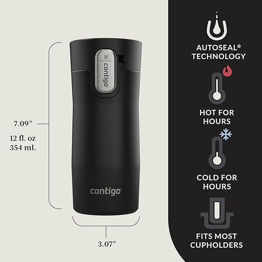 Contigo AUTOSEAL West Loop Vacuum-Insulated Stainless Steel Travel Mug with Easy-Clean Lid, 12oz, Matte Black