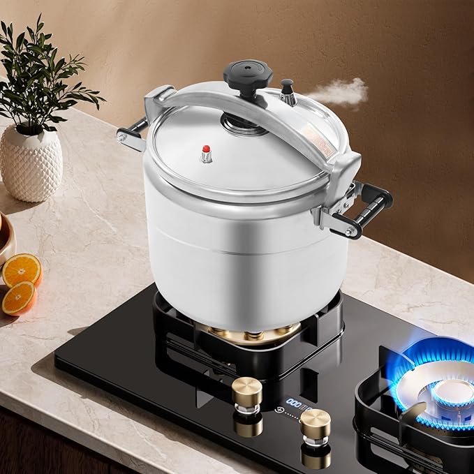 Bokknppo Aluminum Pressure Cooker 70Kpa Pressure Canner Stovetop Pressure Pots Explosion-proof Compound Bottom Cookware with Pressure Limiting Valve for Gas Stove Induction Cooker (30L)