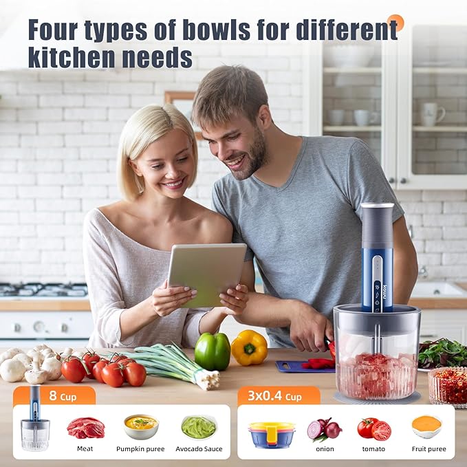 Kawu Electric Meat Grinder, Portable Food Vegetable Chopper with 1 Glass Bowl & Small Bowls, USB Rechargeable Mini Food Processor with Stainless Steel Blades, Meat Chopper Cutter for Home and Kitchen