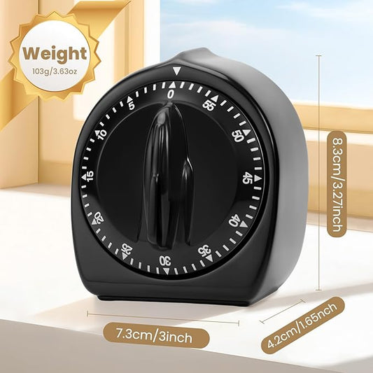 Kitchen Timers for Cooking, 60 Minute Wind Up - Chef Cooking Timer with Loud Alarm,100% Mechanical Desk Timer -No Batteries Required - Manual Countdown timers for Home, Study and Cooking (Black)