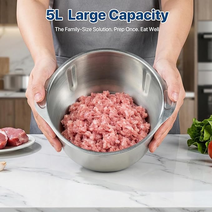 20 Cups Large Capacity Food Processor,5 Speed Electric Meat Grinder Chopper,500W Powerful Copper Motor 6 Bi-Level Blade Meat Processor for Vegetable, Nuts, Onion, Garlic with 304 Stainless Steel Bowl
