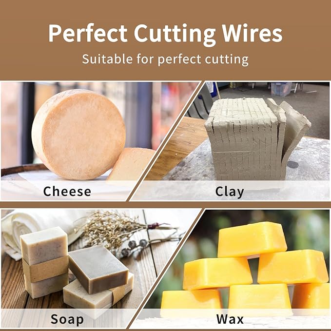 Stainless Steel Cheese Slicer Wire 24"Long-For Soft and Hard Cheese (2 Beech wood handles + 3 Cutting Replacement Wires 24")