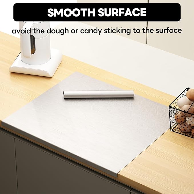 ISXACFF Stainless Steel Cutting Board with Lip 31.5" L X 22.8" W Large Cutting Board Kneading Board Pastry Board Non Stick Thick Board with Rolling Pin for Meat Fruits Vegetables Bread and Baking