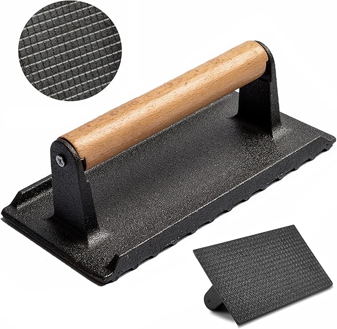 itechpanda Cast Iron Grill Press, Bacon Hamburger Press for Griddle Flat Top Teppanyaki, Barbecue BBQ Hamburger Sausage Panini Meat Griddle Press