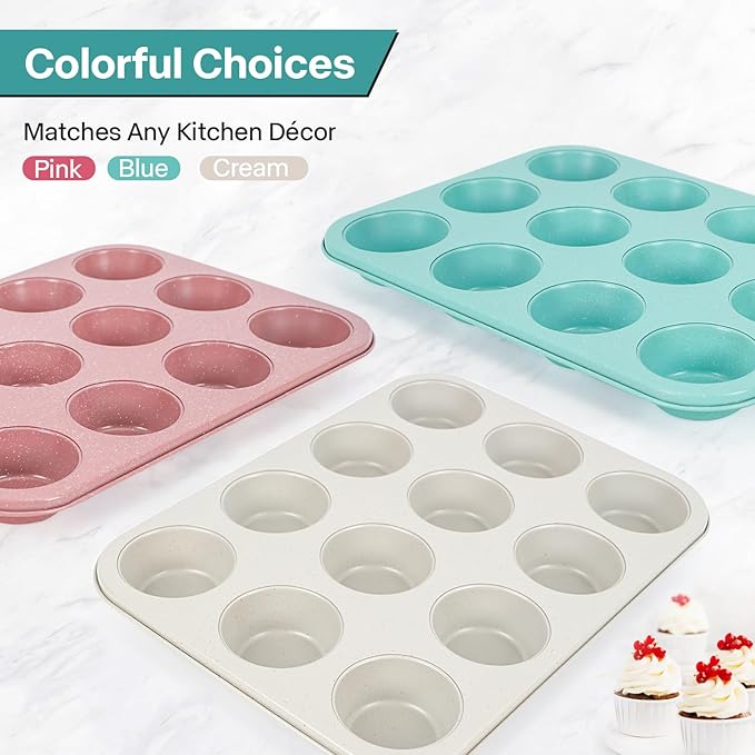 Spmarkt 2-Pack Blue 12-Cup Non-Stick Muffin Pan | Healthy Baking | Easy Cleaning Muffin Tin | Durable & Versatile Muffin Cup | Perfect for Mini Cupcakes (Blue)