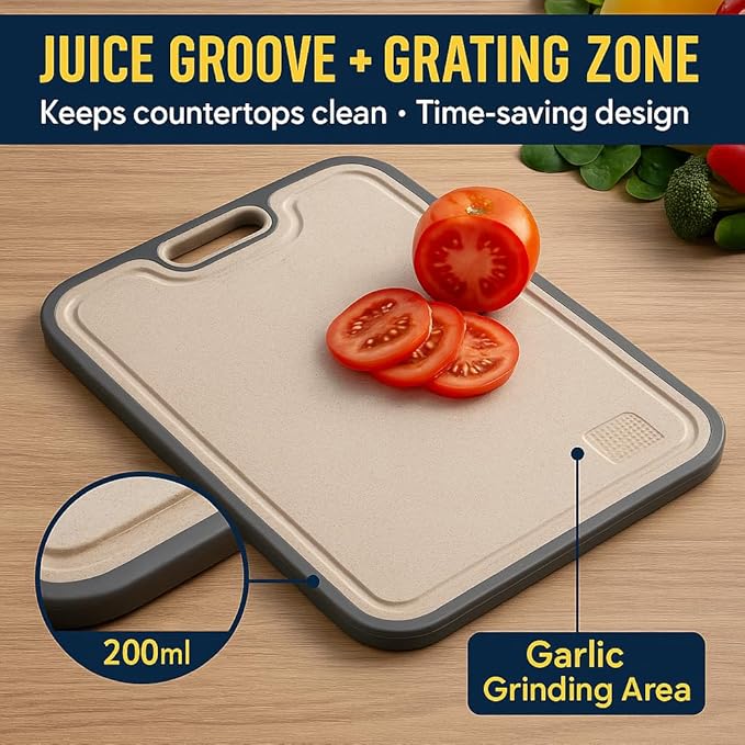 A premium Stainless Steel Cutting Board Ideal for Women and The Elderly, Metal Cutting Board 15"x10", Double-Sided Steel Chopping Board, Hygienic Non-Slip, Easy Clean Wheat Straw PP
