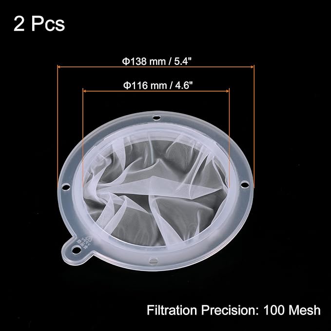 PATIKIL 5.4" O.D. Food Filter Strainer, 2 Pack 100 Mesh Kitchen Mesh Filters Strainers Fine Mesh Sieve for Juice, Coffee, Soy Milk Filtration, White