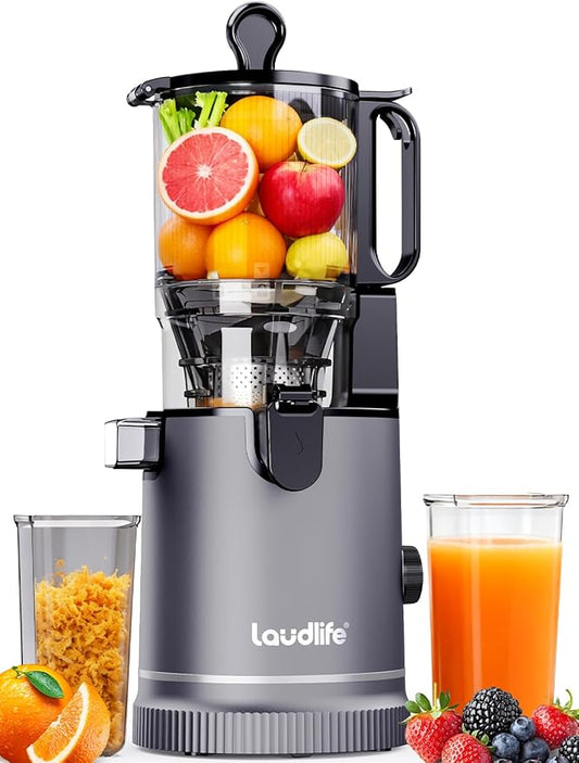 LAUDLIFE Cold Press Juicer Machine, 5.9" Wide Feed Chute Juice Extractor, 80 oz Large Hopper, Easy to Clean & High Juice Yield, BPA Free, Slow Masticating Juicer for Whole Fruits & Vegetables