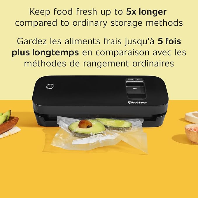 FoodSaver Space Saving Food Vacuum Sealer, Black with 2 Quart Vacuum Seal Bags, Pack of 1, Compact (Black)