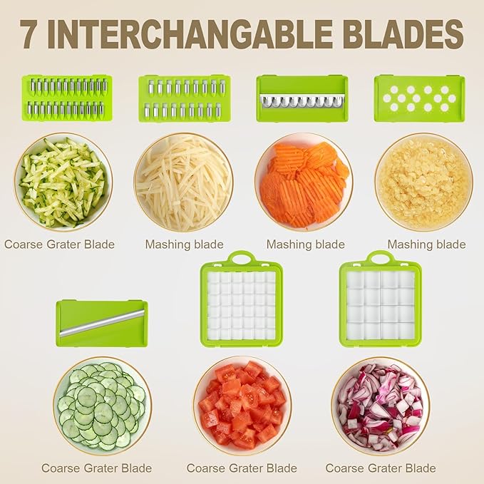 15-in-1 Vegetable Chopper, Kitchen Gadgets with 8 Blades, Food,Veggie, Onion Chopper, Cucumber Slicer, Versatile Mandoline, Includes Egg Separator & Vegetable Peeler, Gray