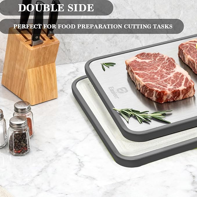 Easierr Extra Large Titanium Cutting Board for Kitchen with Juice Groove, Versatile for Chopping, Serving, Bread, Meat, Veggies, Pure Titanium and Wheat Straw PP, 17 x 12 inch