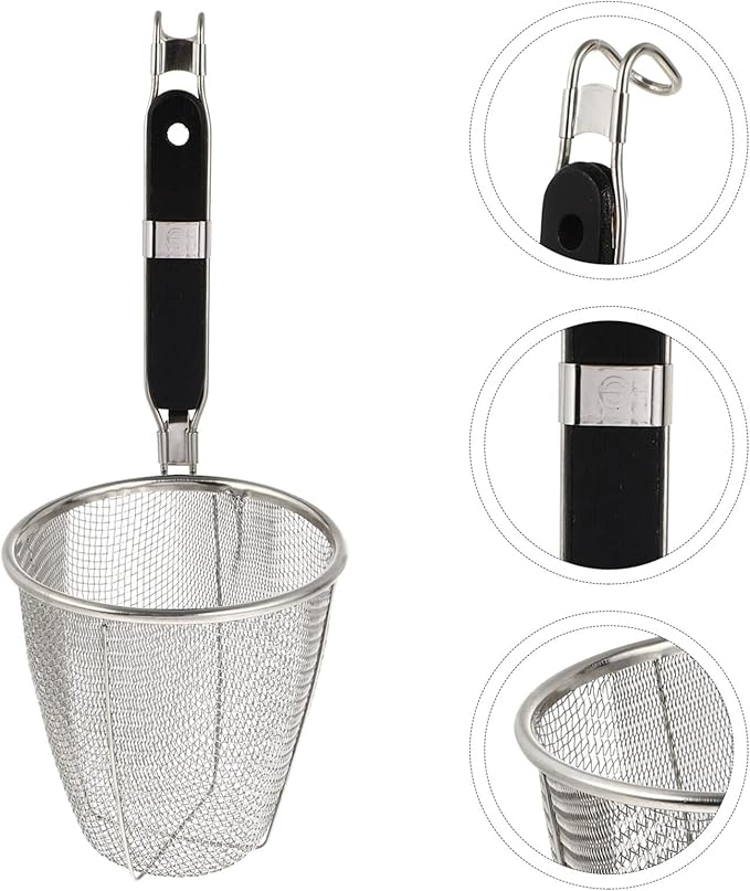 Mesh Strainer Spoon Stainless Steel Pasta Basket Mesh Noodle Strainer Pasta Noodle Strainer Sieve Mesh Strainer with Handle for Home Restaurant Kitchen