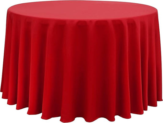 Obstal 210 GSM Round Red Tablecloth - Oil-Proof Spill-Proof Waterproof Table Cloth, Christmas Decorations Fabric Table Cover Protector for Holiday Party (Rio Red, 108 Inch Diameter)
