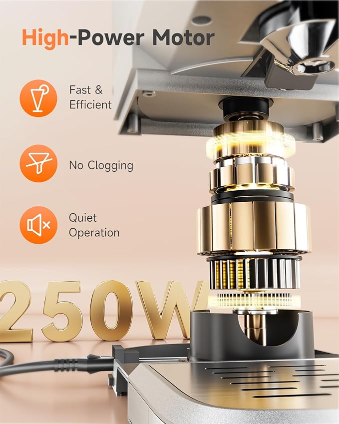 Cold Press Juicer with Large 5.12" Feed Chute- Slow Masticating Technology for Nutrient Retention, Quiet Motor, High Juice Yield, Leakproof Base- Perfect for Fruits Vegetables & Leafy Greens-Grey