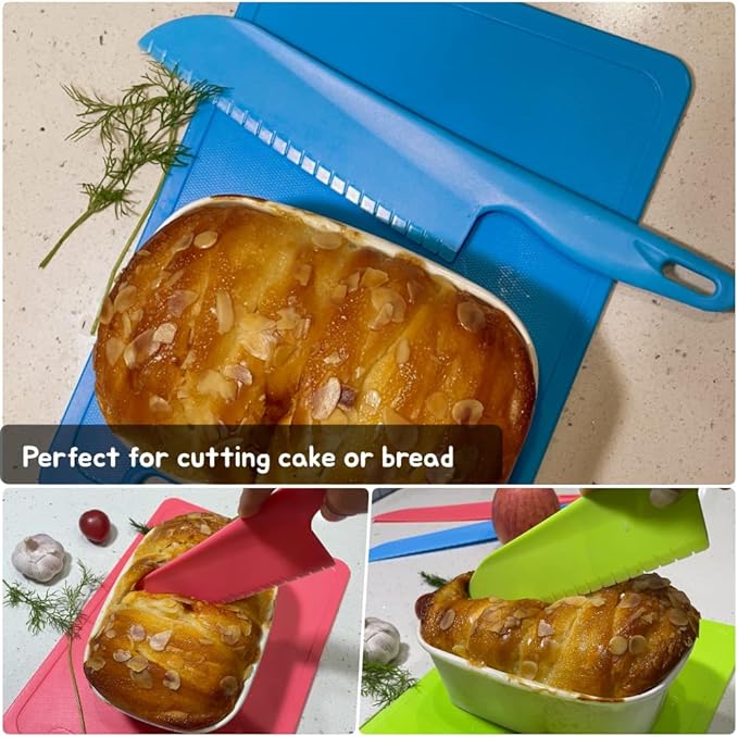 11" Plastic Serrated Bread Cutter to Cut Veggies, Salad, Cake or Brownies, Professional Lettuce Knife to Prevent From Turning Brown, Nylon Knife for Nonstick Pans, Durable and BPA free, Orange